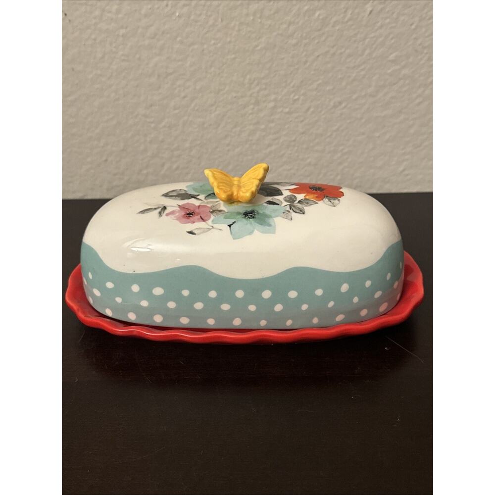 Pioneer Woman ~ Flea Market ~ Stoneware ~ Covered ~ Retro ~ Butter Dish